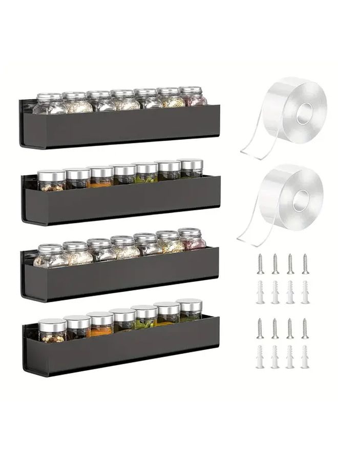 Acrylic Nano Double Sided Adhesive Spice Rack Black 4 Pack For Kitchen Cabinet Door Wall Mounted Storage - Image 1