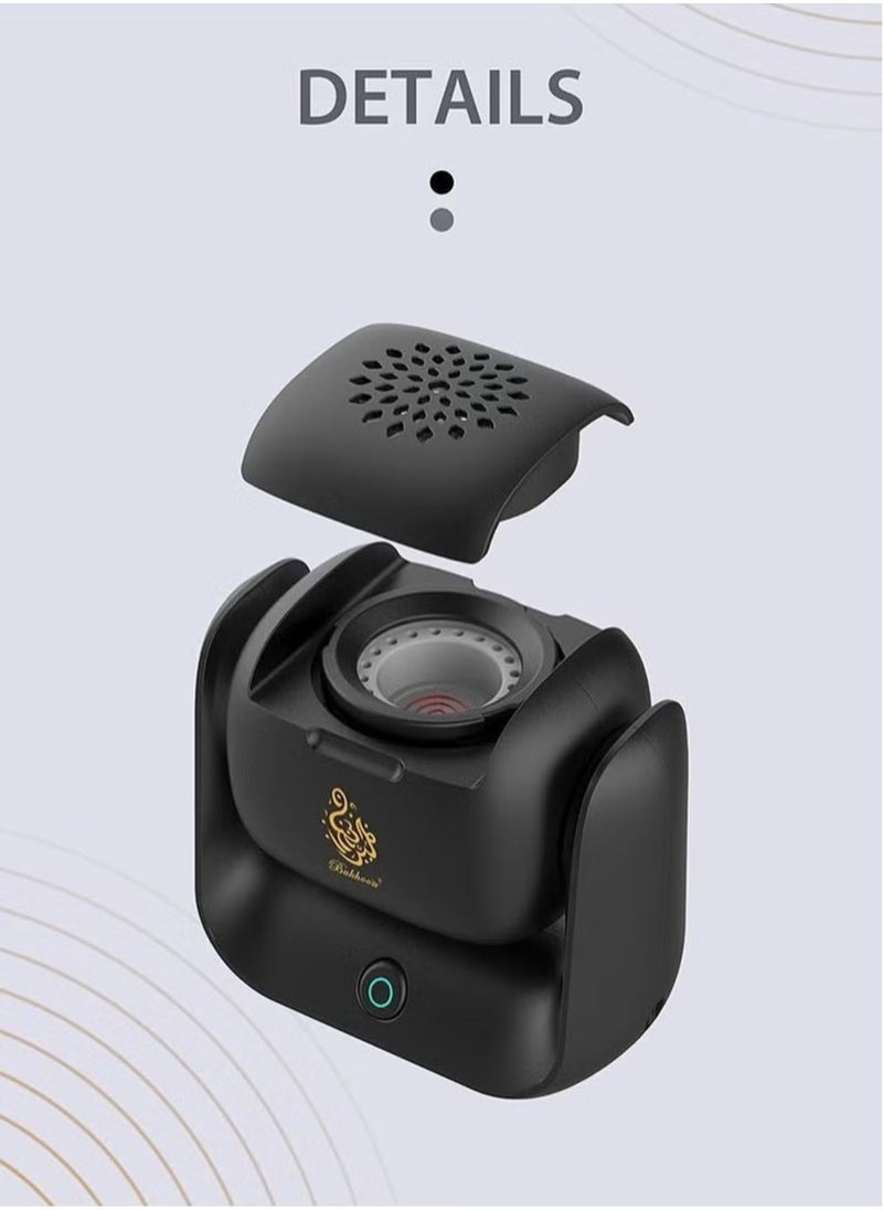 Bukhoon موقد بخور كهربائي حديث قابل للدوران مع بطارية قابلة للشحن بسعة 1500 مللي أمبير، شحن سريع من نوع C، تسخين بدرجة حرارة عالية تصل إلى 700°C، مدة احتراق فردية لمدة 2 دقيقة، تصميم دوران قابل للتعديل بزاوية 90°، مؤشر LED مدمج – جهاز عطر أنيق ومحمول للاستخدام في المنزل والمكتب والسفر - Image 3