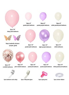 Excefore Party Decorations, 121 Pcs Butterfly Birthday Party Decorations Set, Rose Gold White Pink and Purple Balloons Arch Garland Kit, Confetti Foil Balloons Banners for Girl Birthday Party  - Image 2