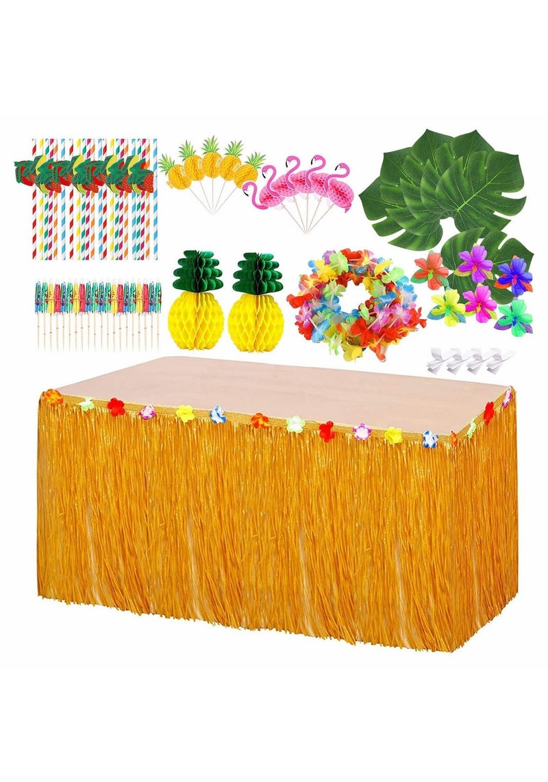 Y&D Hawaiian Luau Party Decorations Grass Table Skirt Set for Tropical Tiki Aloha Summer Theme Supplies - Image 1