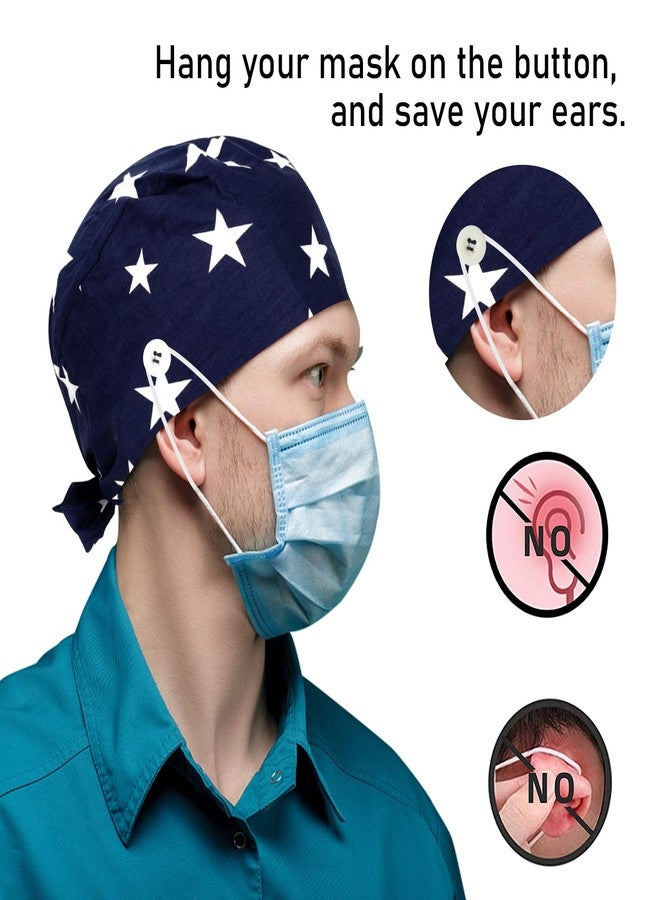 Fanadith Surgical Cap, Scrub Caps with Buttons, 4PCS Ponytail Nurse Caps, Adjustable Scrub Hats for Women Men Blue - Image 3