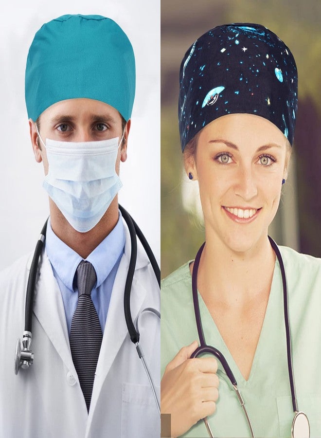 Fanadith Surgical Cap, Scrub Caps with Buttons, 4PCS Ponytail Nurse Caps, Adjustable Scrub Hats for Women Men Blue - Image 5
