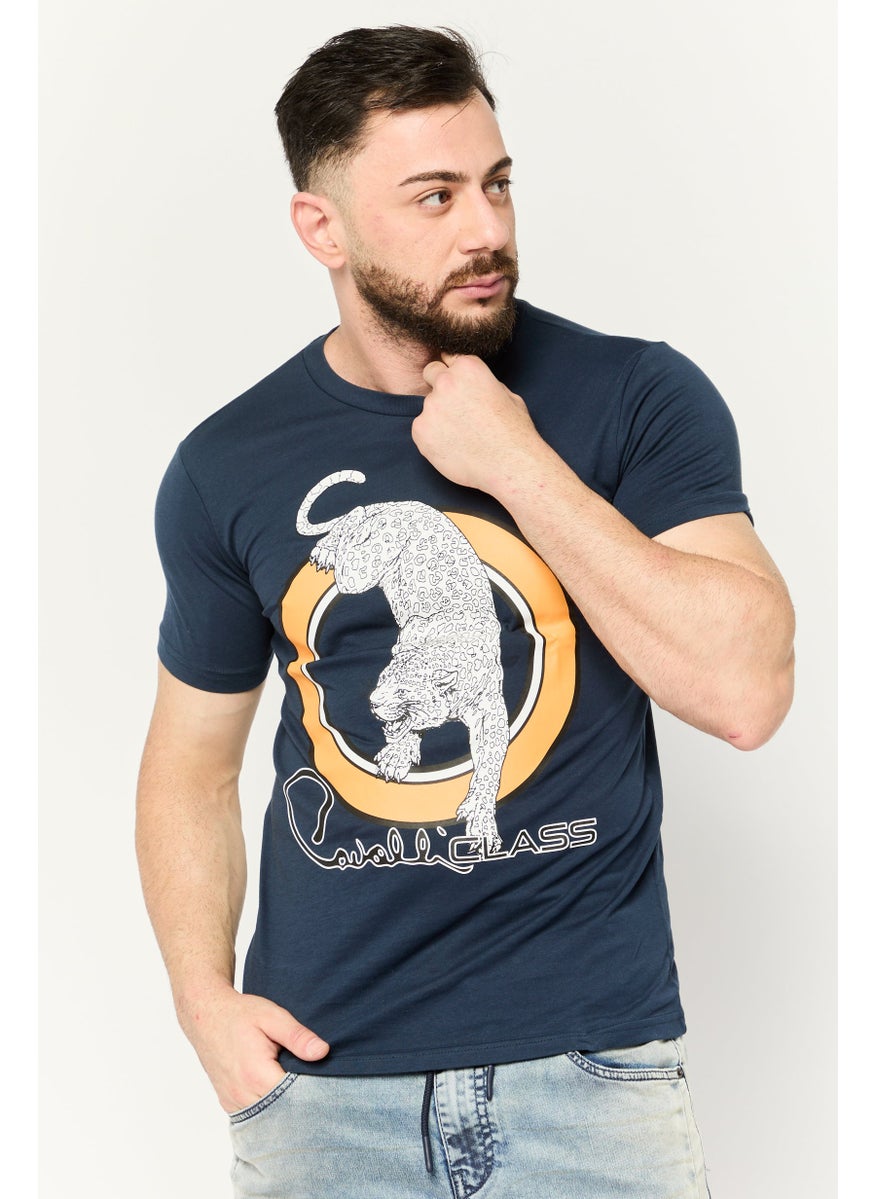 Cavalli Class Men Round Neck Short Sleeve Graphic Print T-Shirt, Navy Combo  - Image 1