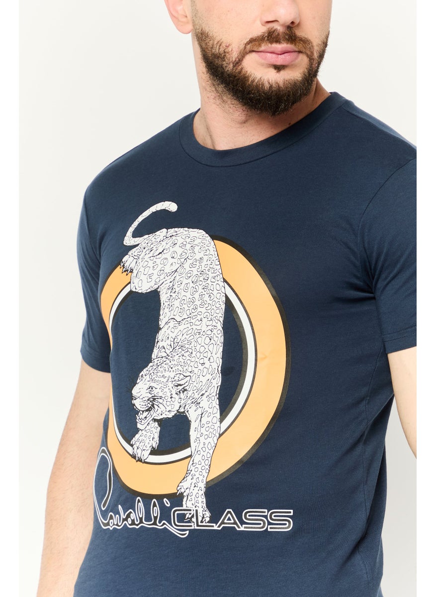 Cavalli Class Men Round Neck Short Sleeve Graphic Print T-Shirt, Navy Combo  - Image 4
