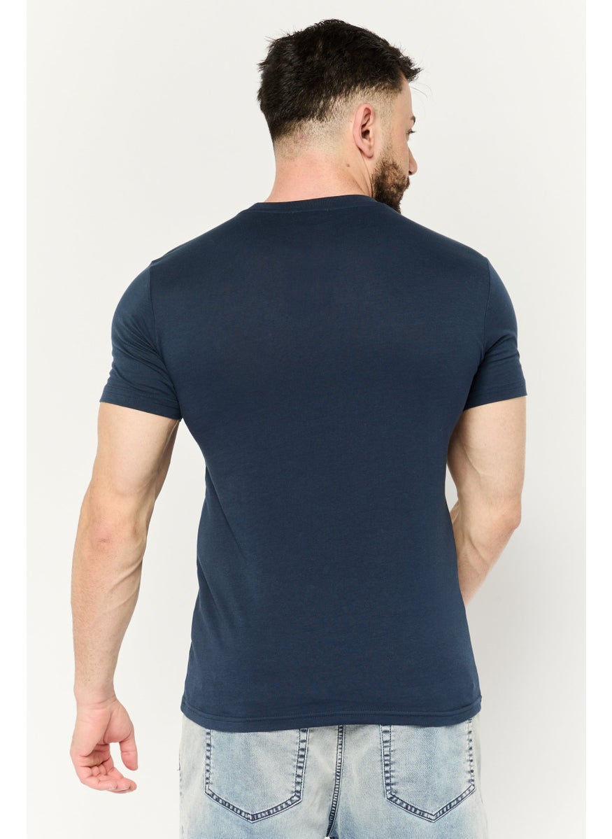 Cavalli Class Men Round Neck Short Sleeve Graphic Print T-Shirt, Navy Combo  - Image 2