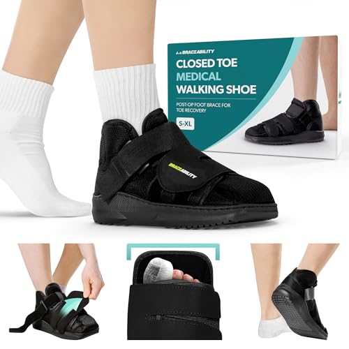 BraceAbility Closed Toe Medical Walking Shoe Lightweight Broken Toe Cast Boot Fracture Foot Brace for Metatarsal Stress Fracture Postop Bunion Hammertoe Recovery For Men or Women XL