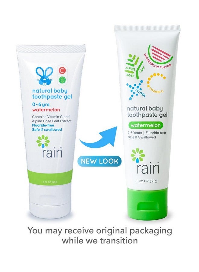 Rain Natural Baby Fluoride Free Kids Toothpaste Gel - Safe to Swallow Infant Toddler Tooth Paste, 2.8 Oz, Babies Training, Ages 6 to 12 months and Up Vitamin C Watermelon Toothpaste for Kids 0-6 years - Image 2
