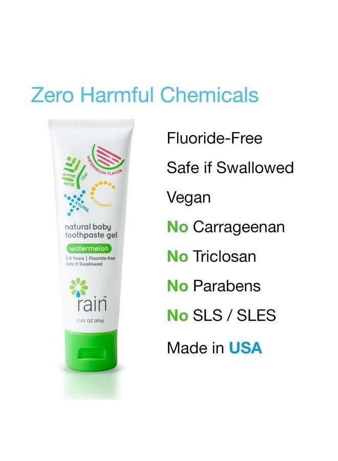 Rain Natural Baby Fluoride Free Kids Toothpaste Gel - Safe to Swallow Infant Toddler Tooth Paste, 2.8 Oz, Babies Training, Ages 6 to 12 months and Up Vitamin C Watermelon Toothpaste for Kids 0-6 years - Image 4