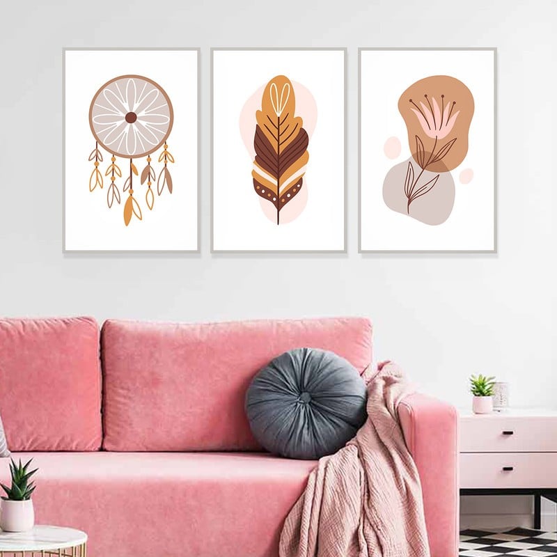 Marktna Three canvas panels with a bohemian art design and a hollow frame, measuring (90×40), three pieces - Image 3