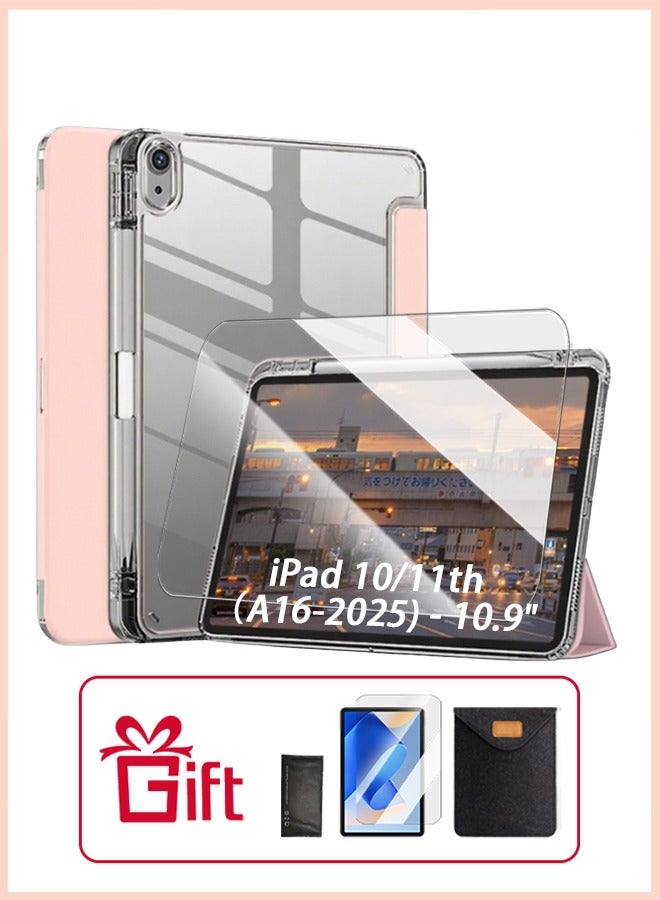 iPad 11th Generation Case (A16 2025) And iPad 10th Generation 10.9 Inch Case, Slim Smart Cover With Pen Slot, iPad A16 Case Tpu Transparent Tri-Fold Stand Smart Wake-Up/ AED 23 Gift Set Anti-Glare Protective Film- Pink - Image 1