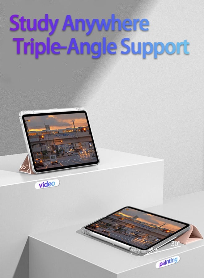 حافظة آيباد الجيل الحادي عشر (A16 2025) وحافظة آيباد الجيل العاشر مقاس 10.9 بوصة، غطاء ذكي رفيع مع فتحة للقلم، حافظة آيباد A16 شفافة من البولي يوريثان الحراري مع حامل ثلاثي الطي مع خاصية الاستيقاظ الذكي/ مجموعة هدايا بقيمة 23 درهمًا إماراتيًا مع غشاء واقٍ مضاد للتوهج - وردي - Image 4