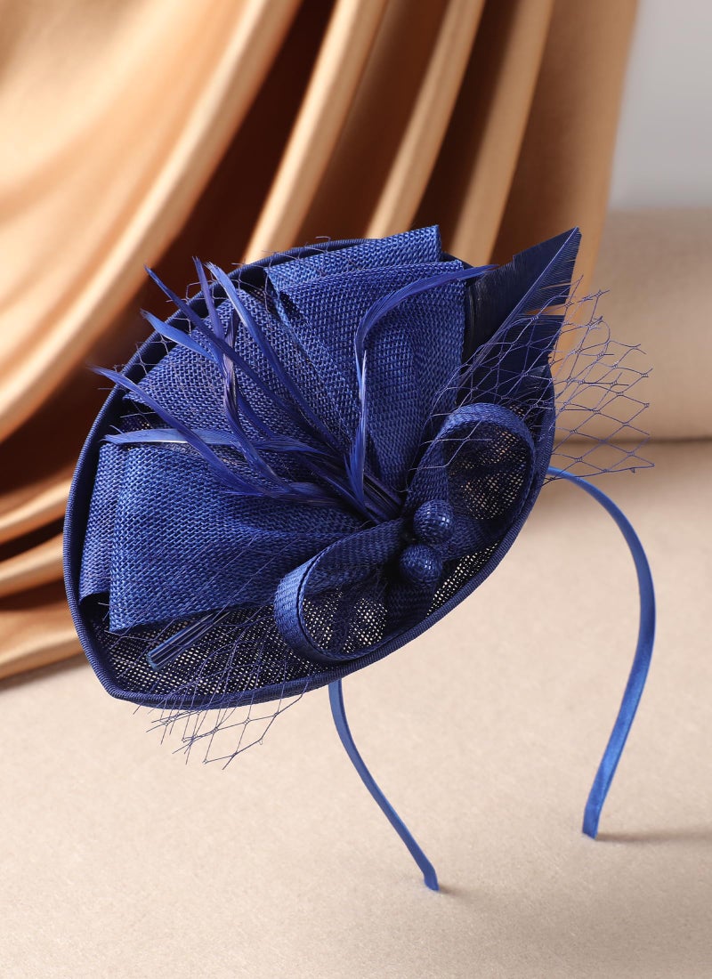 Zinniday Tea Party Hat for Women - 2026 Derby Fascinator with Detachable Headband (7.87 â€œx5.9â€ / Head Circumference 21.5â€œ-23.5â€) - Lightweight Feather & Polyester Dark Blue - Image 4