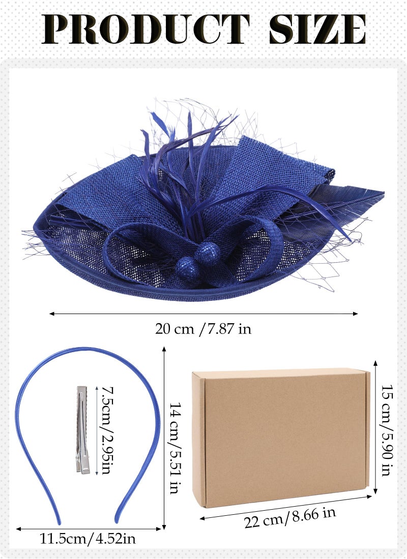 Zinniday Tea Party Hat for Women - 2026 Derby Fascinator with Detachable Headband (7.87 â€œx5.9â€ / Head Circumference 21.5â€œ-23.5â€) - Lightweight Feather & Polyester Dark Blue - Image 2