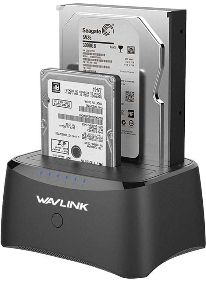 WAVLINK USB 3.0 to SATA I/II/III Dual Bay Docking Station for 2.5"/3.5" HDD & SSD, Supports up to 16TB, UASP, 5Gbps Transfer Speed, Offline Cloning - Image 1