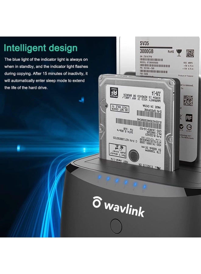 WAVLINK USB 3.0 to SATA I/II/III Dual Bay Docking Station for 2.5"/3.5" HDD & SSD, Supports up to 16TB, UASP, 5Gbps Transfer Speed, Offline Cloning - Image 2