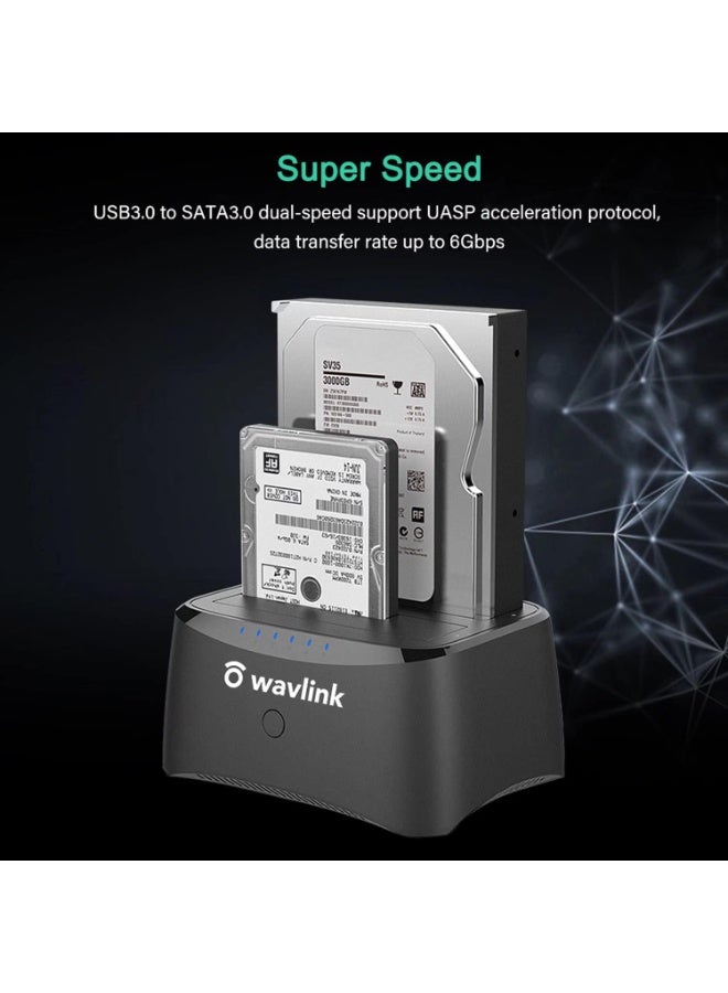 WAVLINK USB 3.0 to SATA I/II/III Dual Bay Docking Station for 2.5"/3.5" HDD & SSD, Supports up to 16TB, UASP, 5Gbps Transfer Speed, Offline Cloning - Image 4