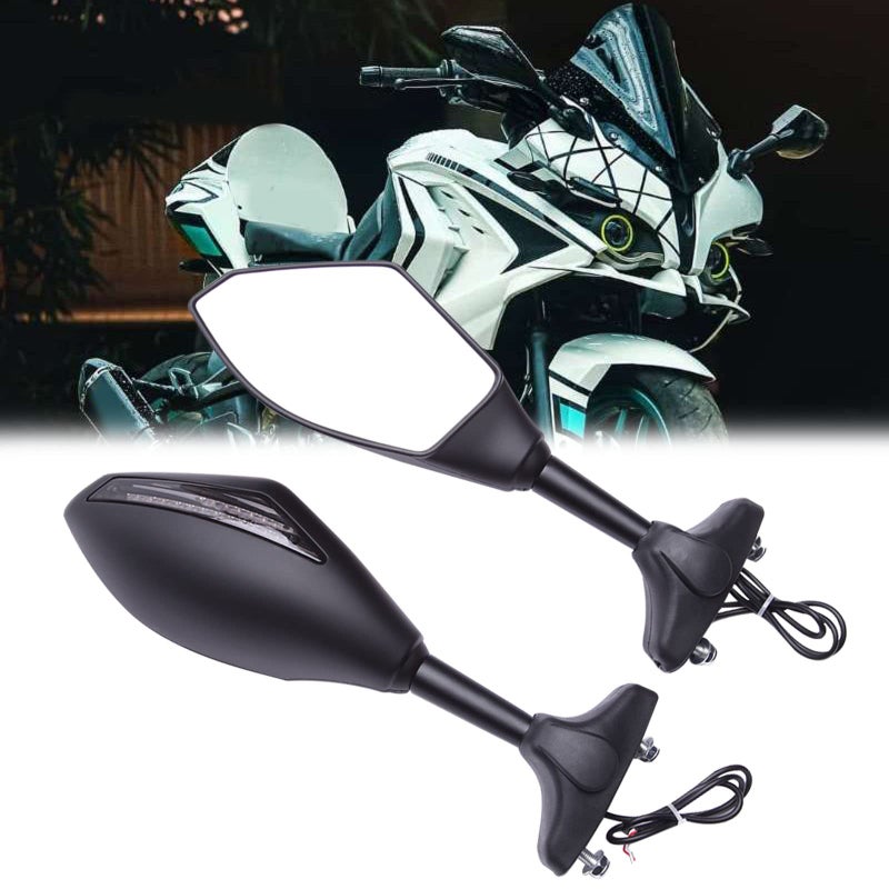 Motorcycle Led Turn Signal Indicator Rearview Mirrors for Yamaha YZF R6 600 Kawasaki Ninja 250R 650R 500R Matt BlackSmoke lensblue arrow light