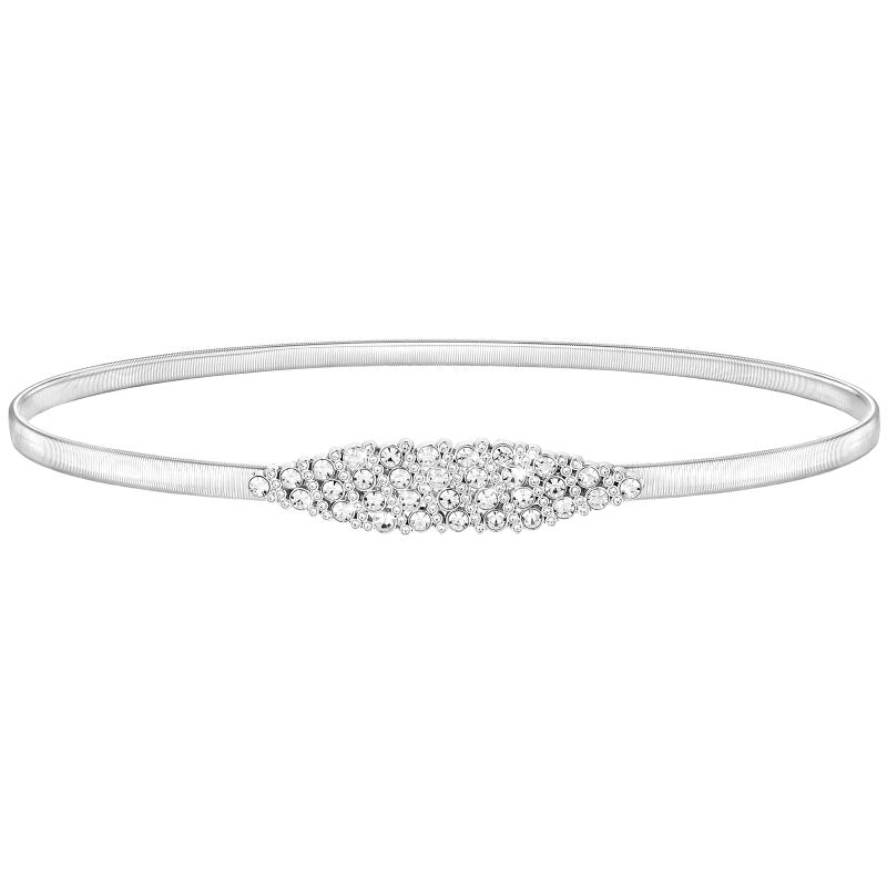 SANSTHS Silver Rhinestone Elastic Waist Belt for Women, Metal Skinny Ladies Belt for Dresses Wedding Party Formal Occasions, Silver M - Image 1