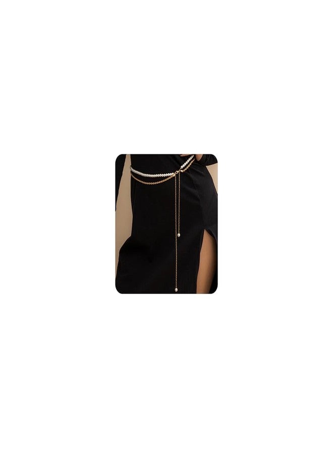 Rumtock Pearl Beaded Double Layered Gold Waist Chain for Women Belt Chain for Dress Decoration - Image 1