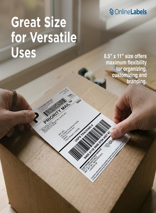 Online Labels ملصقات كاملة - 8.5 × 11 بوصة - عبوة من 100 ورقة - طابعات نفث الحبر/الليزر - شق خلفي عمودي لسهولة التقشير - ملصقات عبر الإنترنت - Image 4