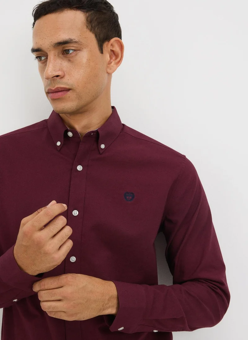 Matalan Burgundy Oxford Plain Shirt