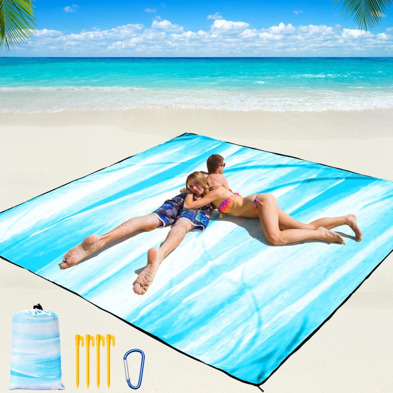 WIWIGO Beach Blanket Waterproof Sandproof Beach Mat 79" X 83"/10'x9'for 2-8 Adults Quick Drying Outdoor Picnic Mat Beach Accessories for Travel, Camping, Hiking - Image 1