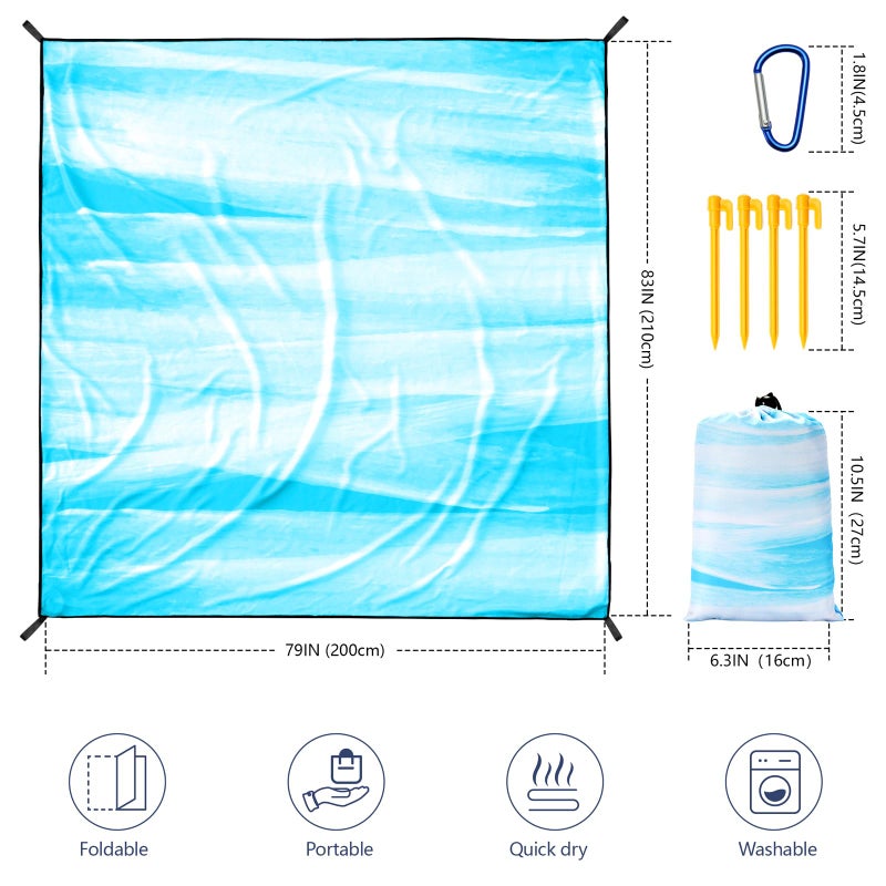 WIWIGO Beach Blanket Waterproof Sandproof Beach Mat 79" X 83"/10'x9'for 2-8 Adults Quick Drying Outdoor Picnic Mat Beach Accessories for Travel, Camping, Hiking - Image 2