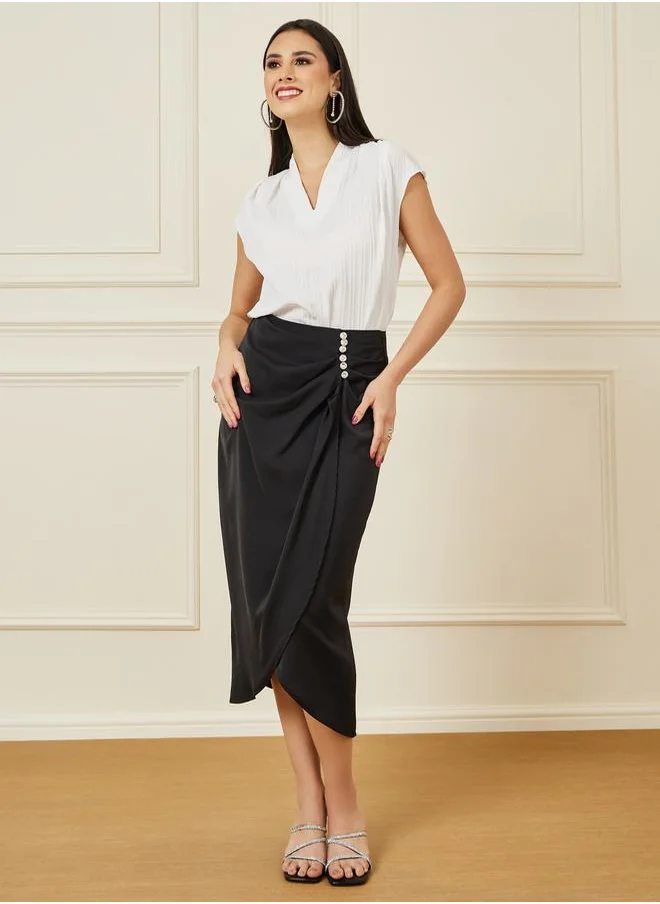 ستايلي Embellished Detail Wrap Front Pencil Skirt