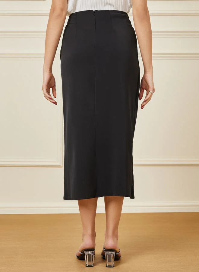 Styli Embellished Detail Wrap Front Pencil Skirt