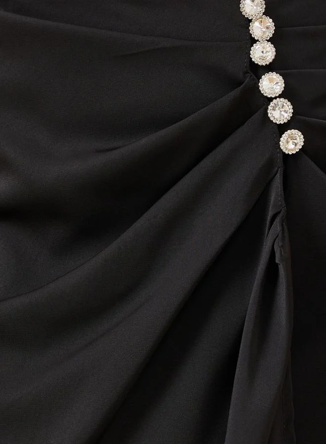Styli Embellished Detail Wrap Front Pencil Skirt