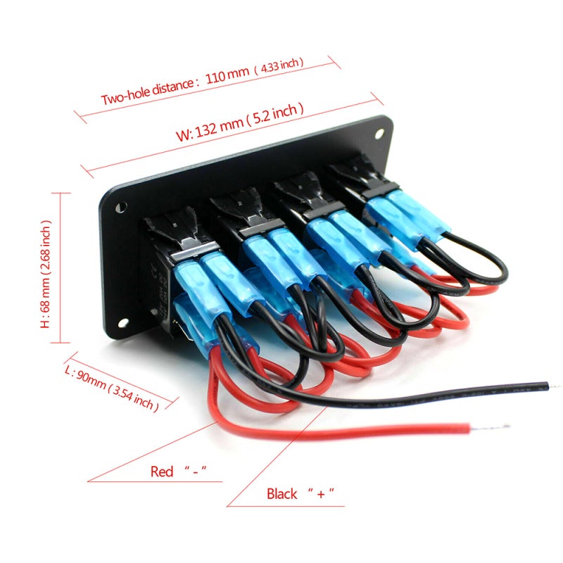 4 Gang Marine Boat Rocker Switch Panel, 12V/24V Waterproof RV LED Switch Panel with Dual USB Charger Port for Car Truck Marine Boat, Digital Voltmeter Display Toggle Rocker Switch Panel，Blue Lighted - Image 2