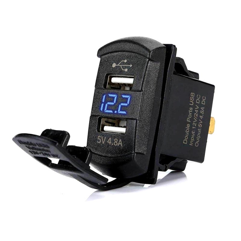 4 Gang Marine Boat Rocker Switch Panel, 12V/24V Waterproof RV LED Switch Panel with Dual USB Charger Port for Car Truck Marine Boat, Digital Voltmeter Display Toggle Rocker Switch Panel，Blue Lighted - Image 4