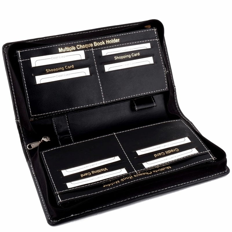 Asraw PU Faux Leather Expanding and Multiple Cheque Book Holder for Cards, Passbook & Chequebook - Chequebook Holder, Passbook Holder, Documents Holder for Office & Home Use (Black) - Image 2