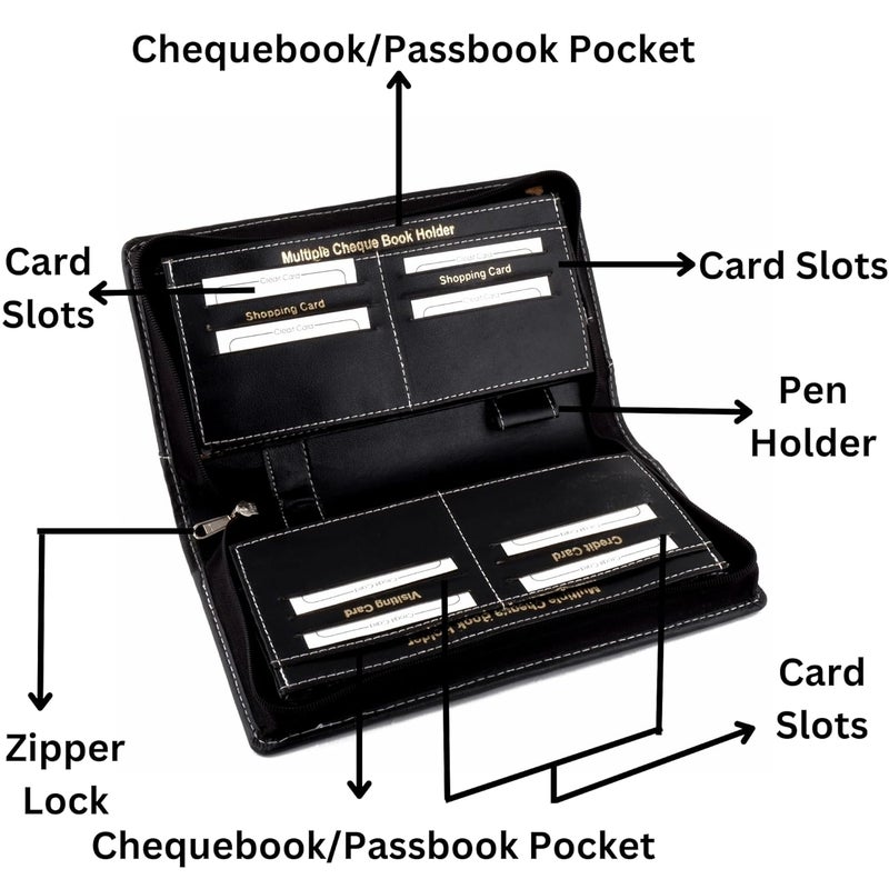 Asraw PU Faux Leather Expanding and Multiple Cheque Book Holder for Cards, Passbook & Chequebook - Chequebook Holder, Passbook Holder, Documents Holder for Office & Home Use (Black) - Image 4