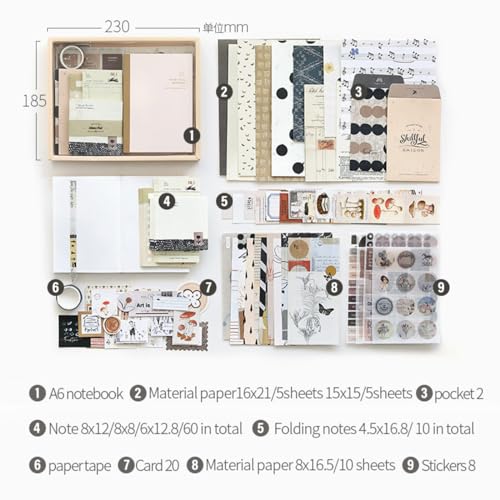 The AutoStory Vintage Scrapbooking Kit A6 Junk Journal Notebook Retro Decals Craft Paper Washi Tape DIY Art Diary Planner Decor Memory Keepsake Present for Teens Girls (by Rotat Street, Beige) - Image 5