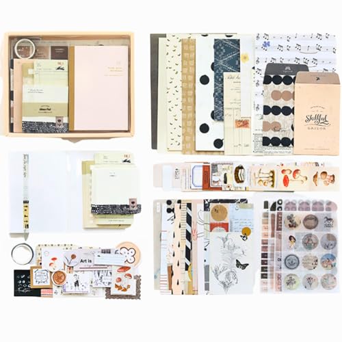 The AutoStory Vintage Scrapbooking Kit A6 Junk Journal Notebook Retro Decals Craft Paper Washi Tape DIY Art Diary Planner Decor Memory Keepsake Present for Teens Girls (by Rotat Street, Beige) - Image 1