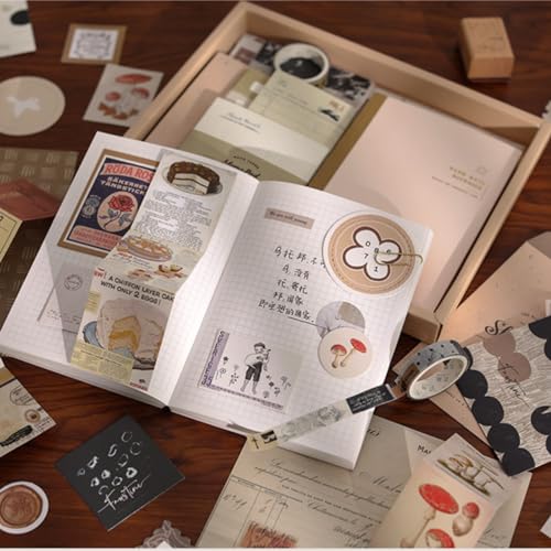 The AutoStory Vintage Scrapbooking Kit A6 Junk Journal Notebook Retro Decals Craft Paper Washi Tape DIY Art Diary Planner Decor Memory Keepsake Present for Teens Girls (by Rotat Street, Beige) - Image 2