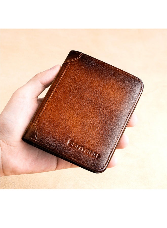 Genuine Leather Wallet Retro Business Design Rfid Protection Short Card Holder Coin Purses Money Bag Men Business Wallet  - Image 1