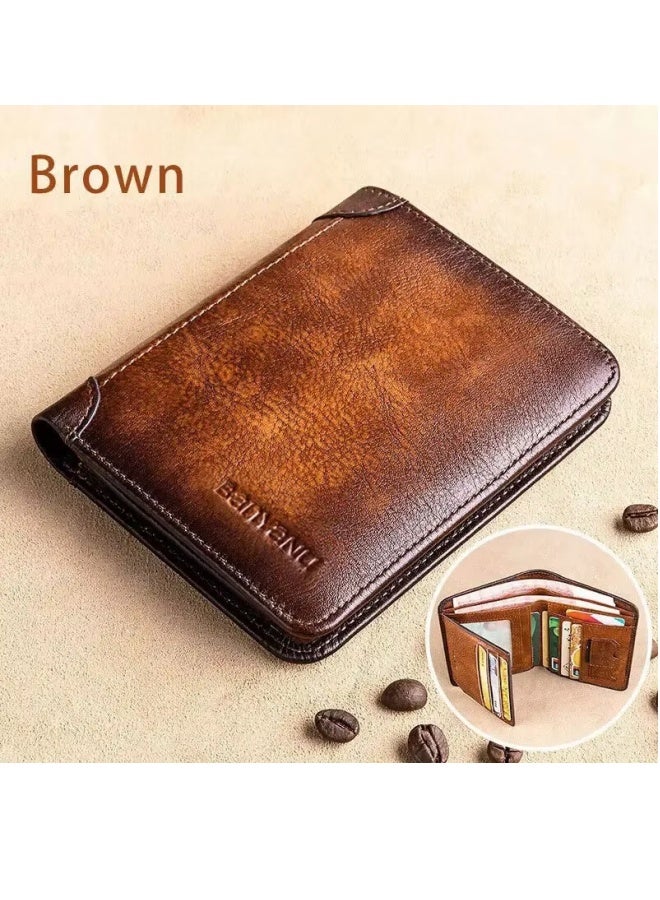 Genuine Leather Wallet Retro Business Design Rfid Protection Short Card Holder Coin Purses Money Bag Men Business Wallet  - Image 2