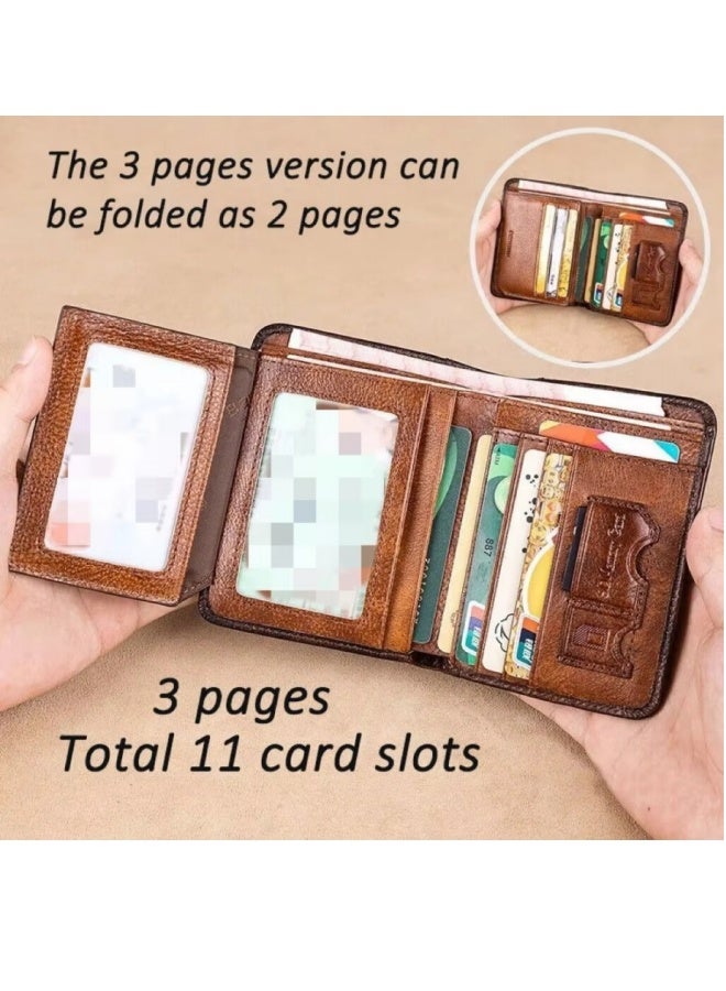Genuine Leather Wallet Retro Business Design Rfid Protection Short Card Holder Coin Purses Money Bag Men Business Wallet  - Image 3