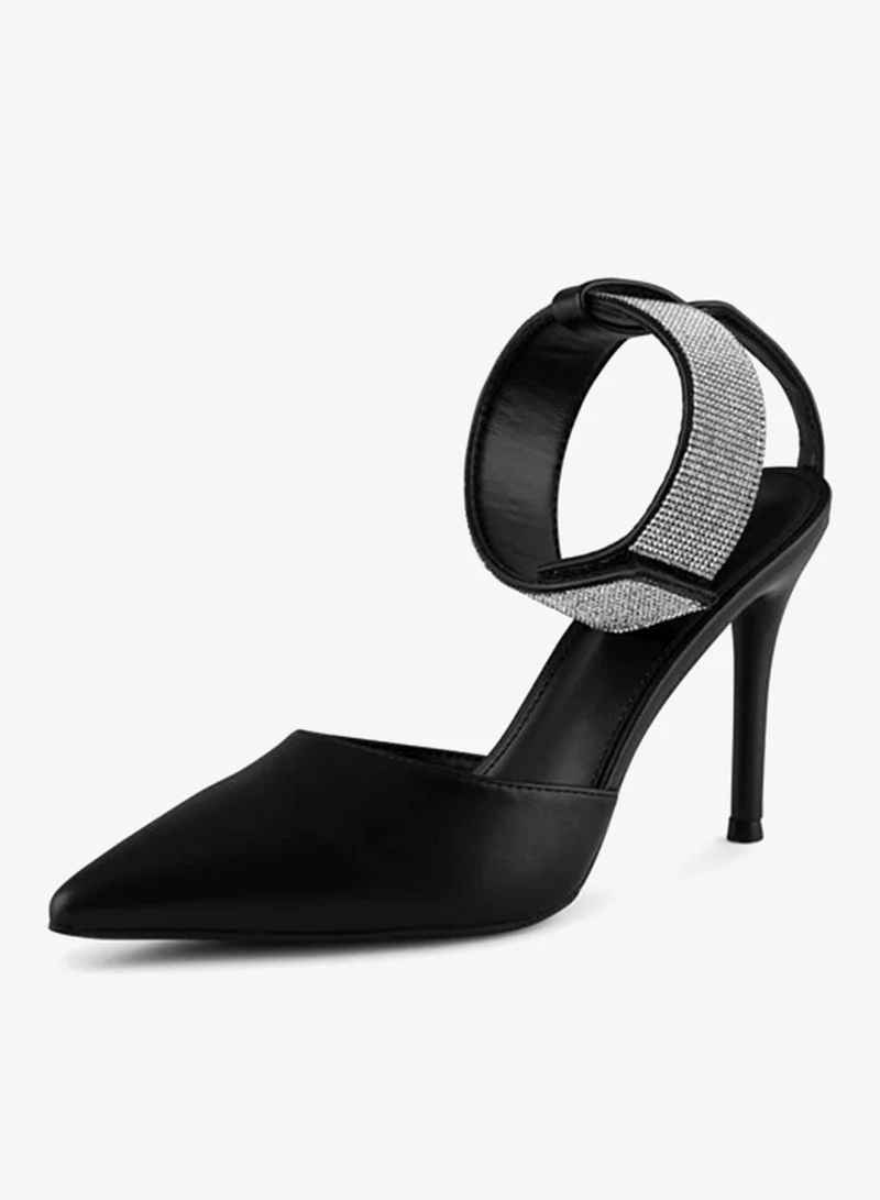 فينتشي صنادل نسائية مدببة بحزام الكاحل كعب متوسط