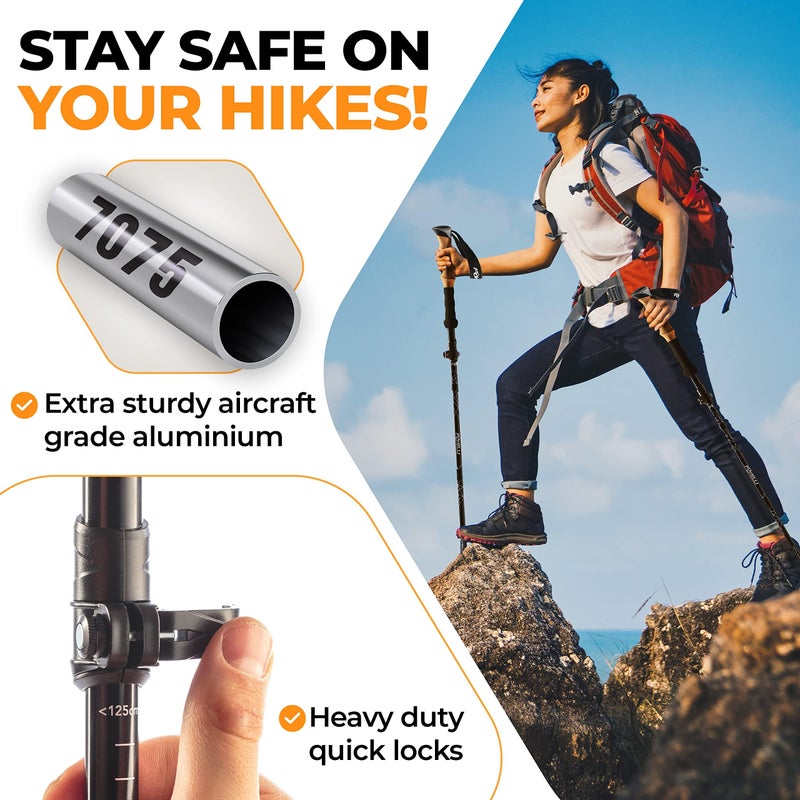 Foxelli Lightweight Trekking Poles â€“ Compact Walking Sticks with Quick Locks, Ergonomic Cork Grip & All-Terrain Accessories â€“ Adjustable Collapsible Poles for Travel & Hiking - Image 3