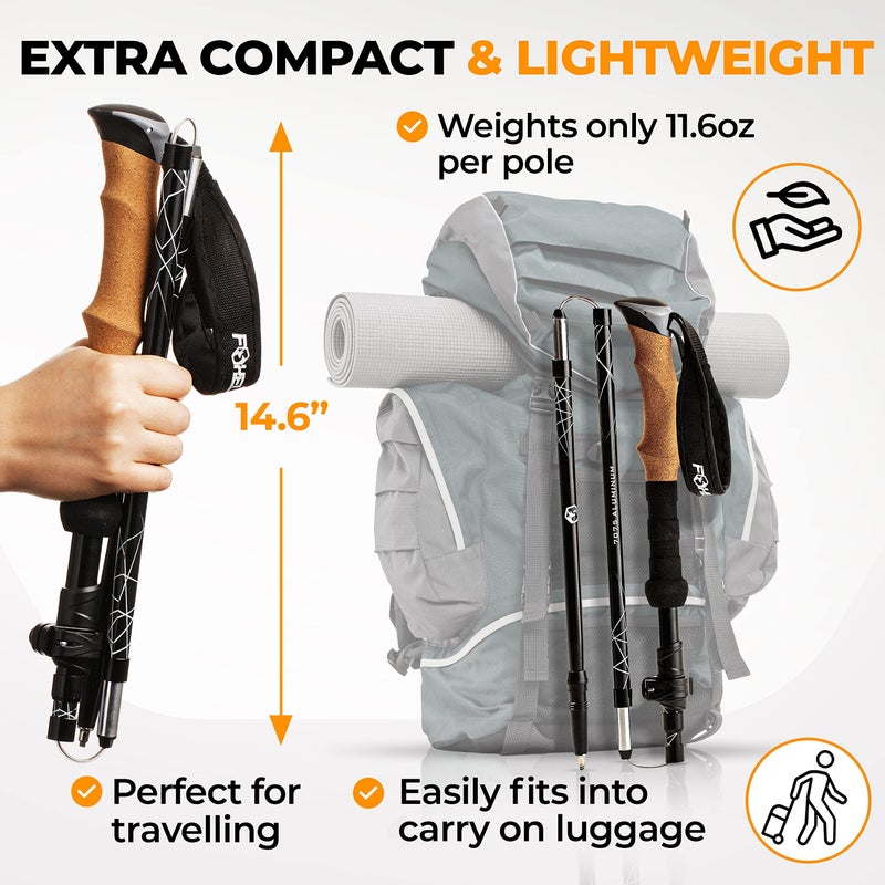 Foxelli Lightweight Trekking Poles â€“ Compact Walking Sticks with Quick Locks, Ergonomic Cork Grip & All-Terrain Accessories â€“ Adjustable Collapsible Poles for Travel & Hiking - Image 2