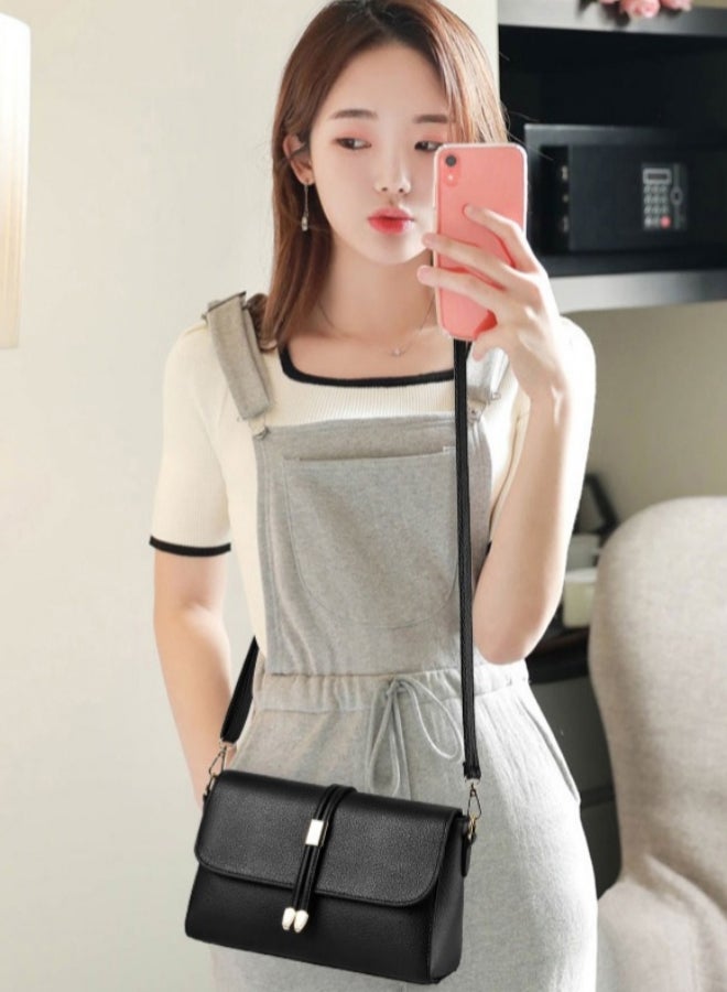 Women's Versatile PU Leather Shoulder Bag, Ladies Multi-pocket Crossbody Bag Sling Bag Side Bag, Daily Commuter/Banquet/Party/Campus Large-capacity Frequent Carrying Bag for Girls/Dtudents(Black) - Image 2