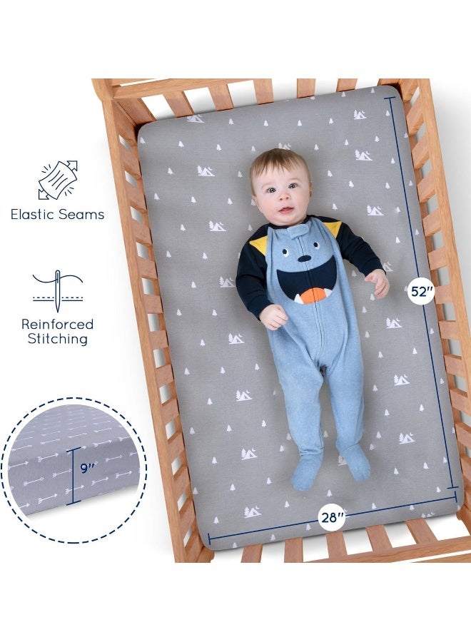 GrowWILD شراشف سرير الأطفال GROW WILD 3 عبوات | شراشف سرير أطفال ناعمة محايدة | شراشف سرير أطفال رمادية للأولاد | شراشف مرتبة سرير الأطفال في الغابة - Image 3