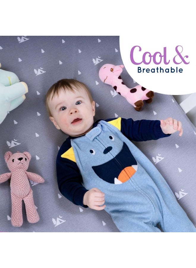 GrowWILD شراشف سرير الأطفال GROW WILD 3 عبوات | شراشف سرير أطفال ناعمة محايدة | شراشف سرير أطفال رمادية للأولاد | شراشف مرتبة سرير الأطفال في الغابة - Image 5