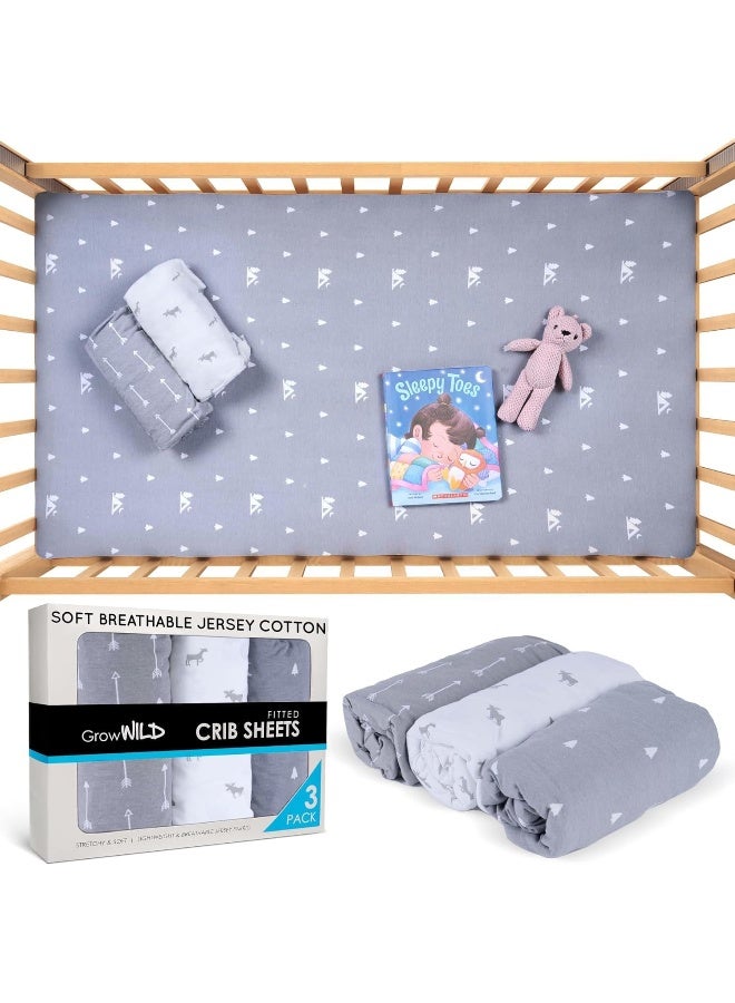 GrowWILD شراشف سرير الأطفال GROW WILD 3 عبوات | شراشف سرير أطفال ناعمة محايدة | شراشف سرير أطفال رمادية للأولاد | شراشف مرتبة سرير الأطفال في الغابة - Image 4