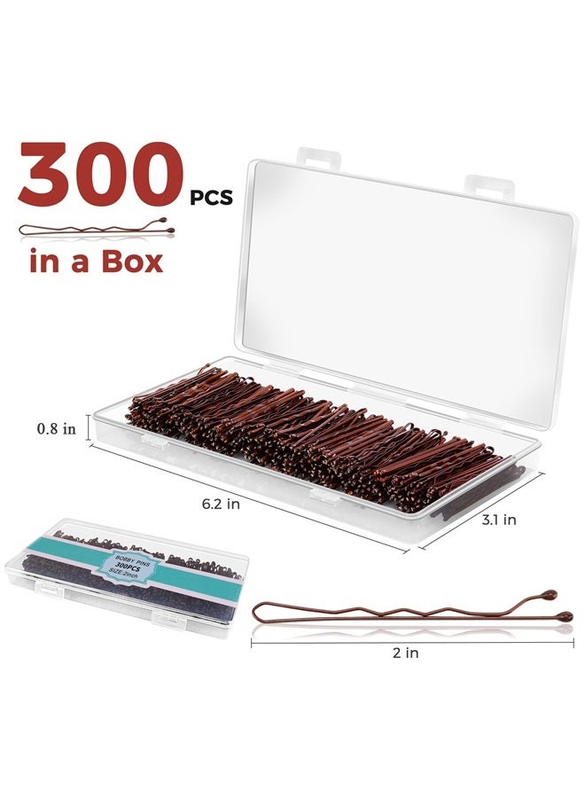 EWAGOA 300 Pcs Bobby Pins Brown, Brown Hair Pins for Women Girls and Kids, Invisible Wave Hair clips Bulk with Storage box, Pain-Free Hairpins（2 Inch Brown） - Image 1