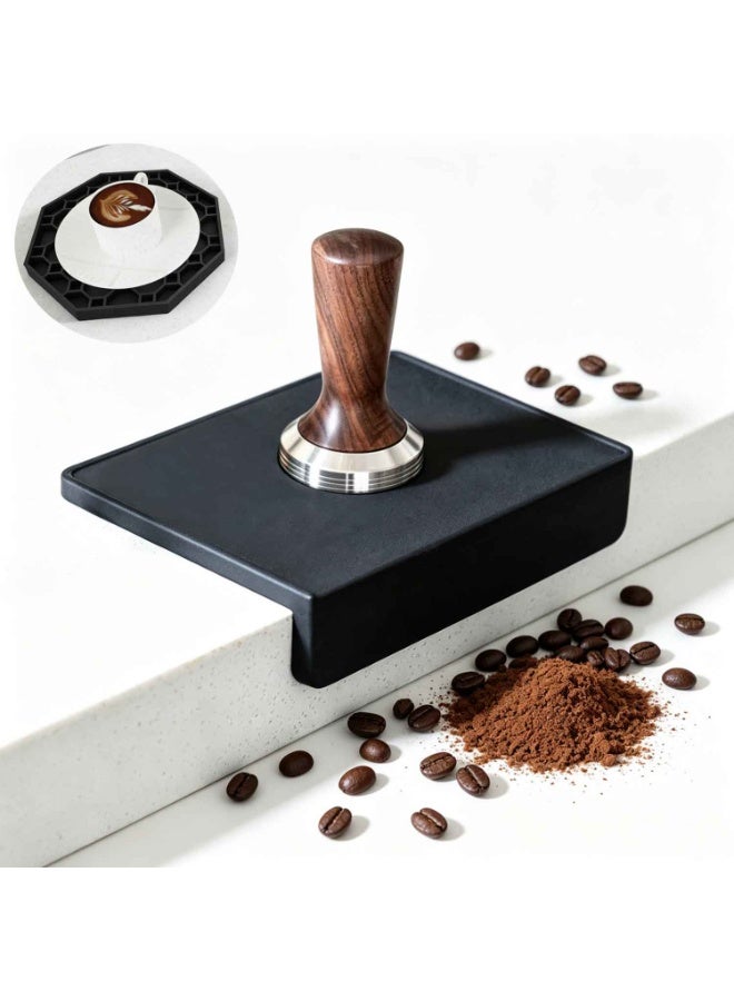 Espresso Tamping Mat,Free Honeycomb Coffee Coaster,Coffee Tamper Mat, Black Food Grade Silicone Pad, 9.8Inch X 7.8Inch Coffee Tamping Mat, Portafilter Mat For Barista Espresso Machine Accessory, Waterproof and Heat Resistant - Image 1