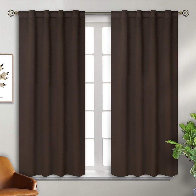 BGment Rod Pocket and Back Tab Blackout Curtains for Bedroom - Thermal Insulated Room Darkening Curtains for Living Room  2 Window Curtain Panels (38 x 45 Inch  Brown) - Image 1